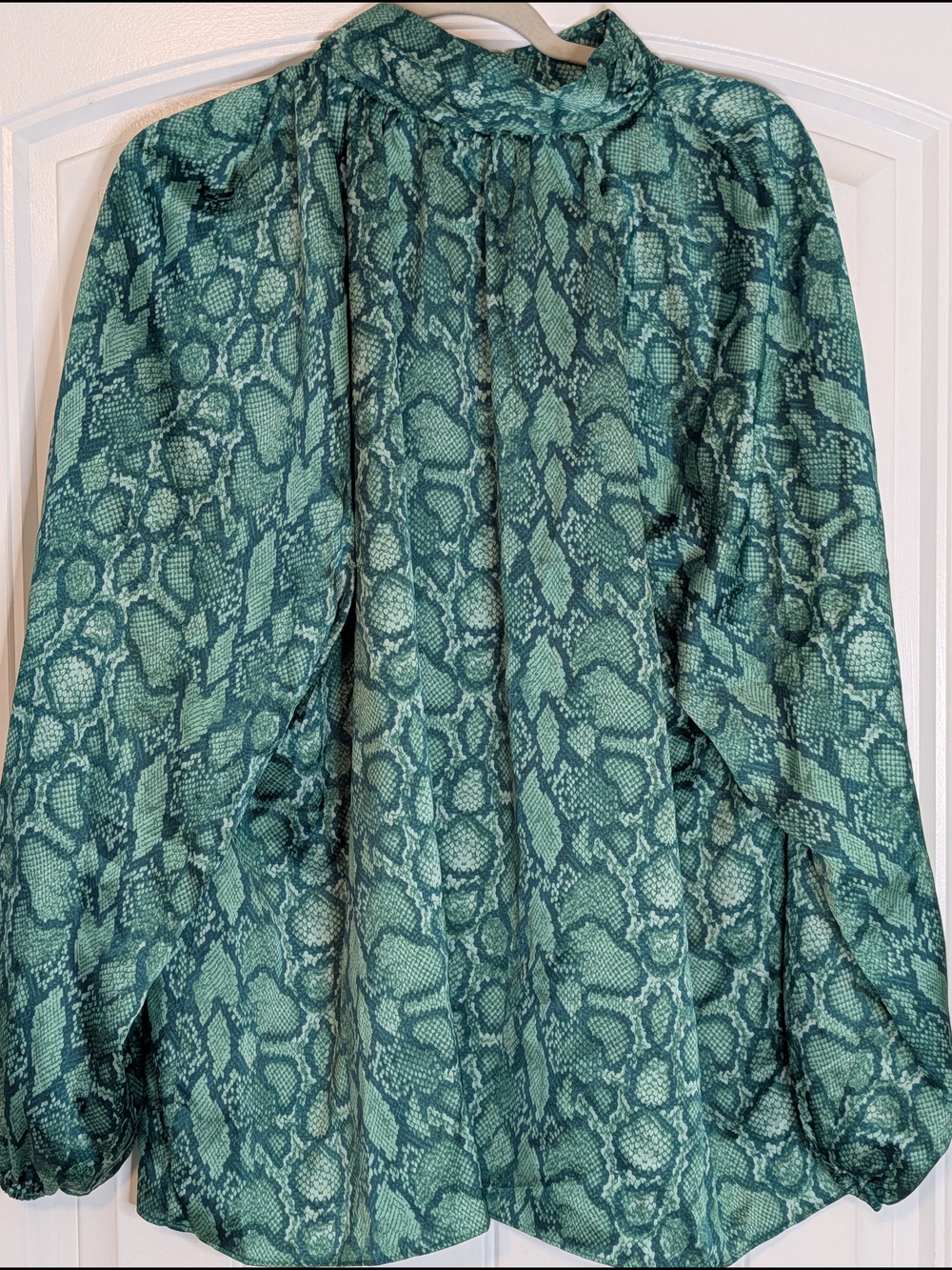 Sugar Lips Plus Size Green Snake Print Long Sleeve Mock Neck Blouse - Picture 6 of 11